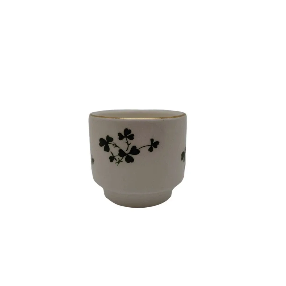 Vintage Carrigaline Pottery Irish Shamrock Cup Shot Glass Cork Ireland Gold